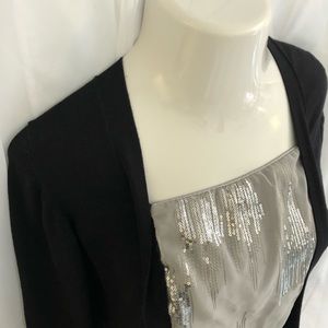 🌸Silver sequin shirt with built in black cardigan